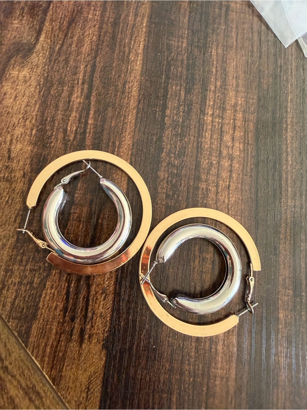 Two Gold and Silver Hoop Earrings - Women's Fashion Jewelry